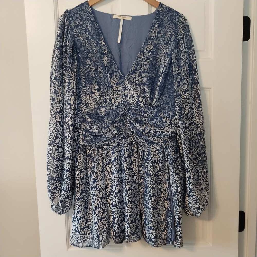 Jen Rossi Collection Blue Burnout Velvet Dress